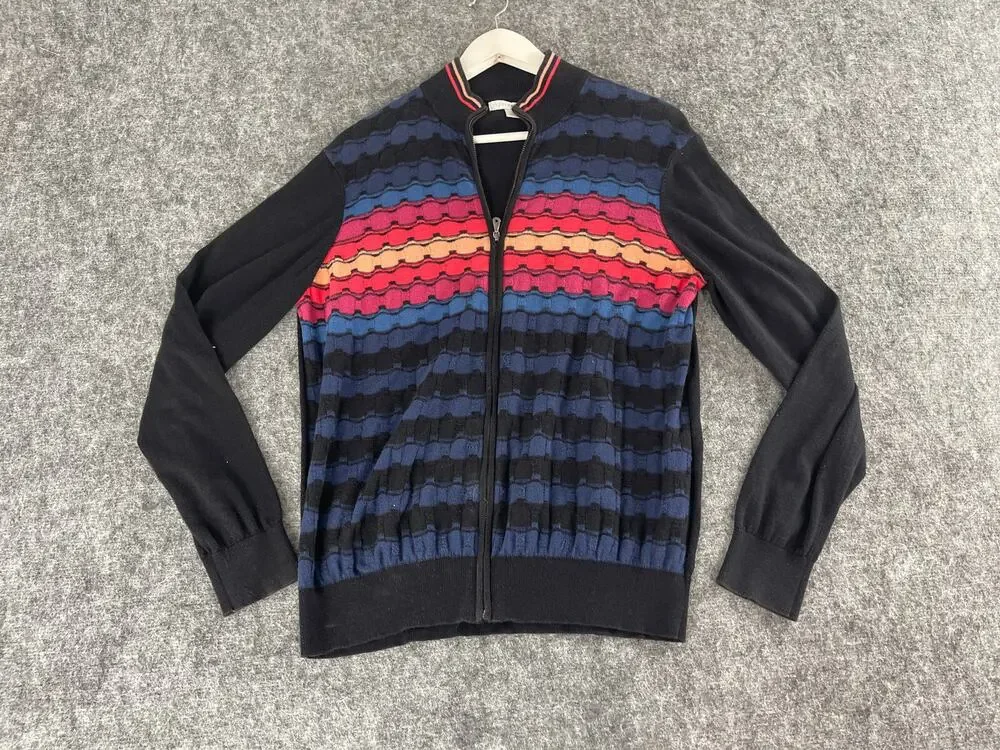 Cutter Buck Sweater Womens Large Black Full Zip Striped Pullover Shirt N241